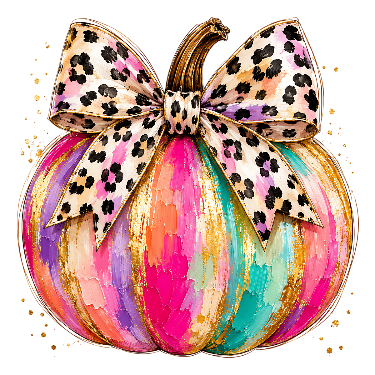 Leopard Bow Pumpkin PNG Colorful Halloween Pumpkin Design