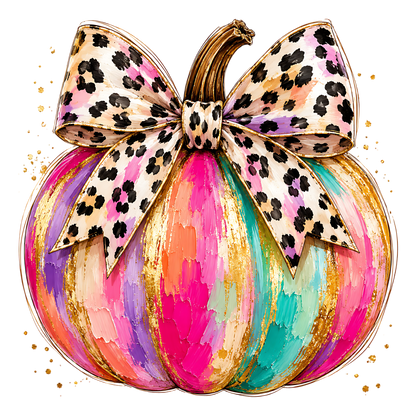Leopard Bow Pumpkin PNG Colorful Halloween Pumpkin Design
