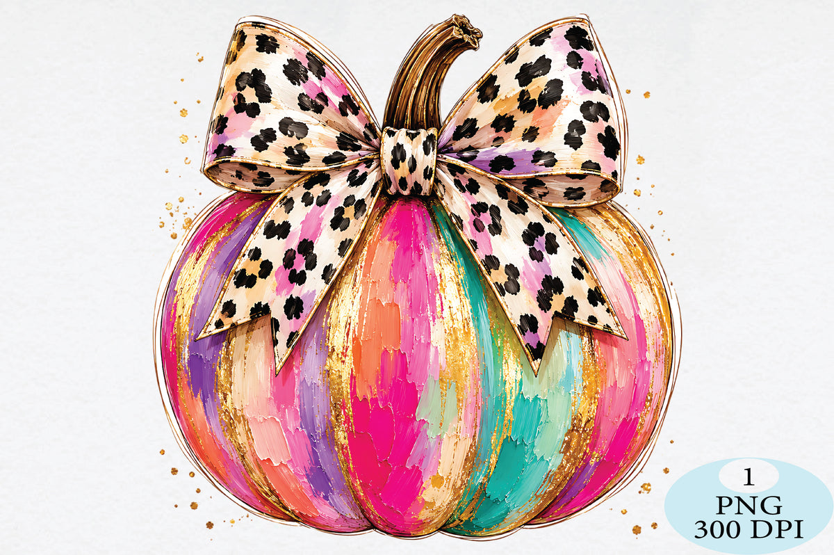 Leopard Bow Pumpkin PNG Colorful Halloween Pumpkin Design