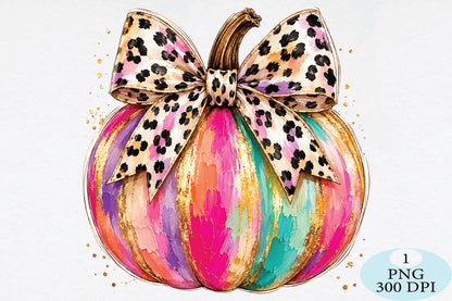 Leopard Bow Pumpkin PNG Colorful Halloween Pumpkin Design
