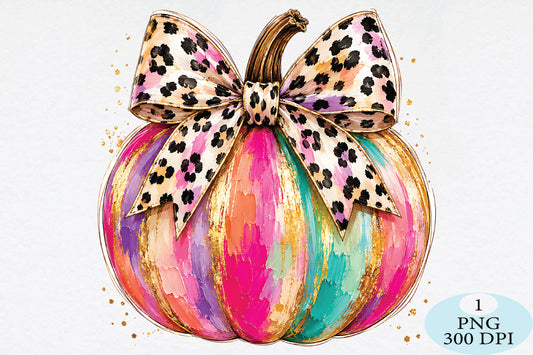 Leopard Bow Pumpkin PNG Colorful Halloween Pumpkin Design