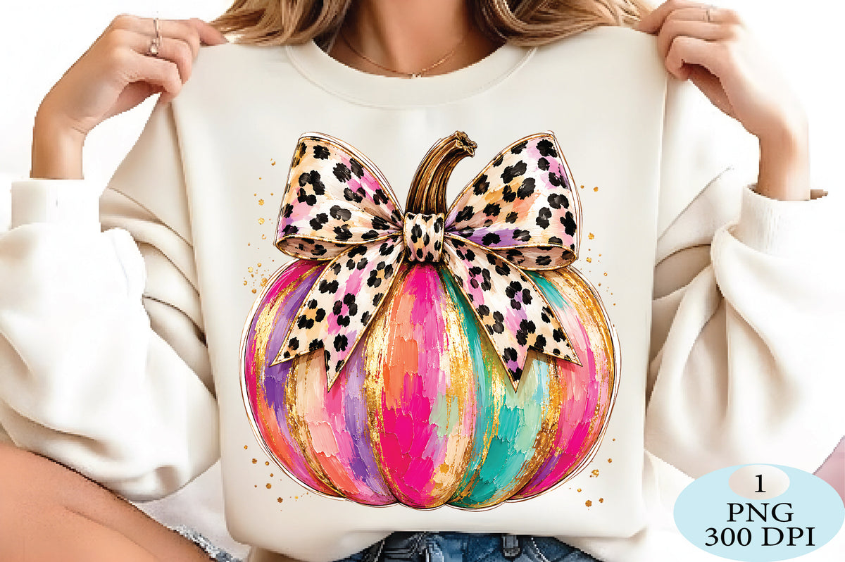 Leopard Bow Pumpkin PNG Colorful Halloween Pumpkin Design