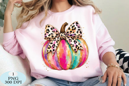 Leopard Bow Pumpkin PNG Colorful Halloween Pumpkin Design