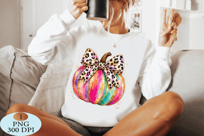 Leopard Bow Pumpkin PNG Colorful Halloween Pumpkin Design