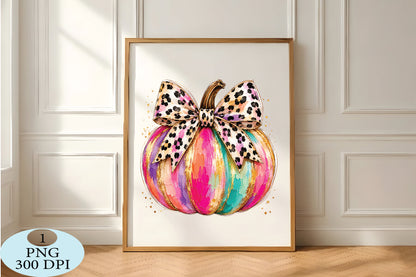 Leopard Bow Pumpkin PNG Colorful Halloween Pumpkin Design