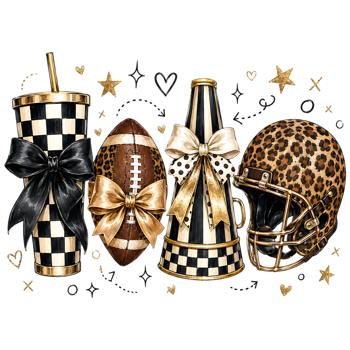 Leopard Football Game Day Glam PNG Bow & Cheetah Sports Design