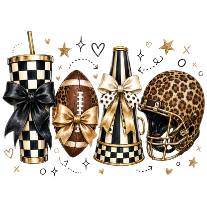 Leopard Football Game Day Glam PNG Bow & Cheetah Sports Design