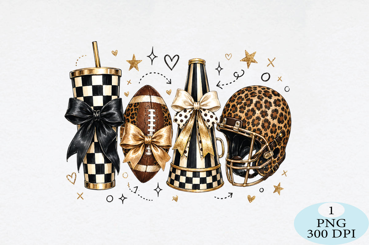 Leopard Football Game Day Glam PNG Bow & Cheetah Sports Design