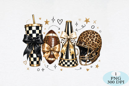 Leopard Football Game Day Glam PNG Bow & Cheetah Sports Design