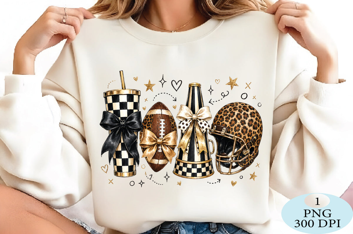Leopard Football Game Day Glam PNG Bow & Cheetah Sports Design