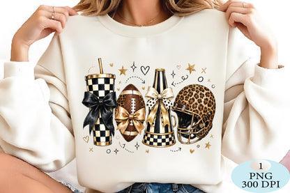 Leopard Football Game Day Glam PNG Bow & Cheetah Sports Design