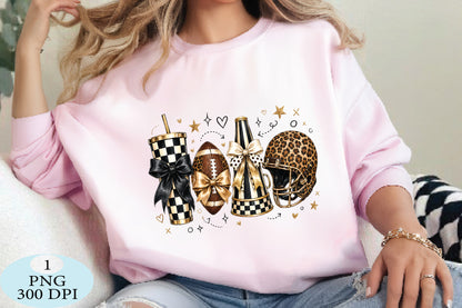 Leopard Football Game Day Glam PNG Bow & Cheetah Sports Design