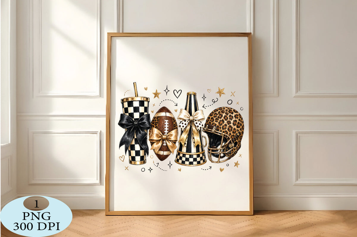 Leopard Football Game Day Glam PNG Bow & Cheetah Sports Design