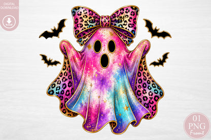 Leopard Ghost Bow PNG Pink Halloween Spooky Sublimation Design