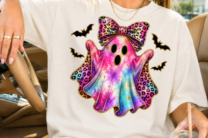 Leopard Ghost Bow PNG Pink Halloween Spooky Sublimation Design