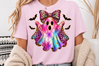 Leopard Ghost Bow PNG Pink Halloween Spooky Sublimation Design