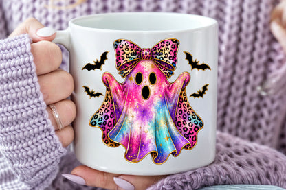 Leopard Ghost Bow PNG Pink Halloween Spooky Sublimation Design