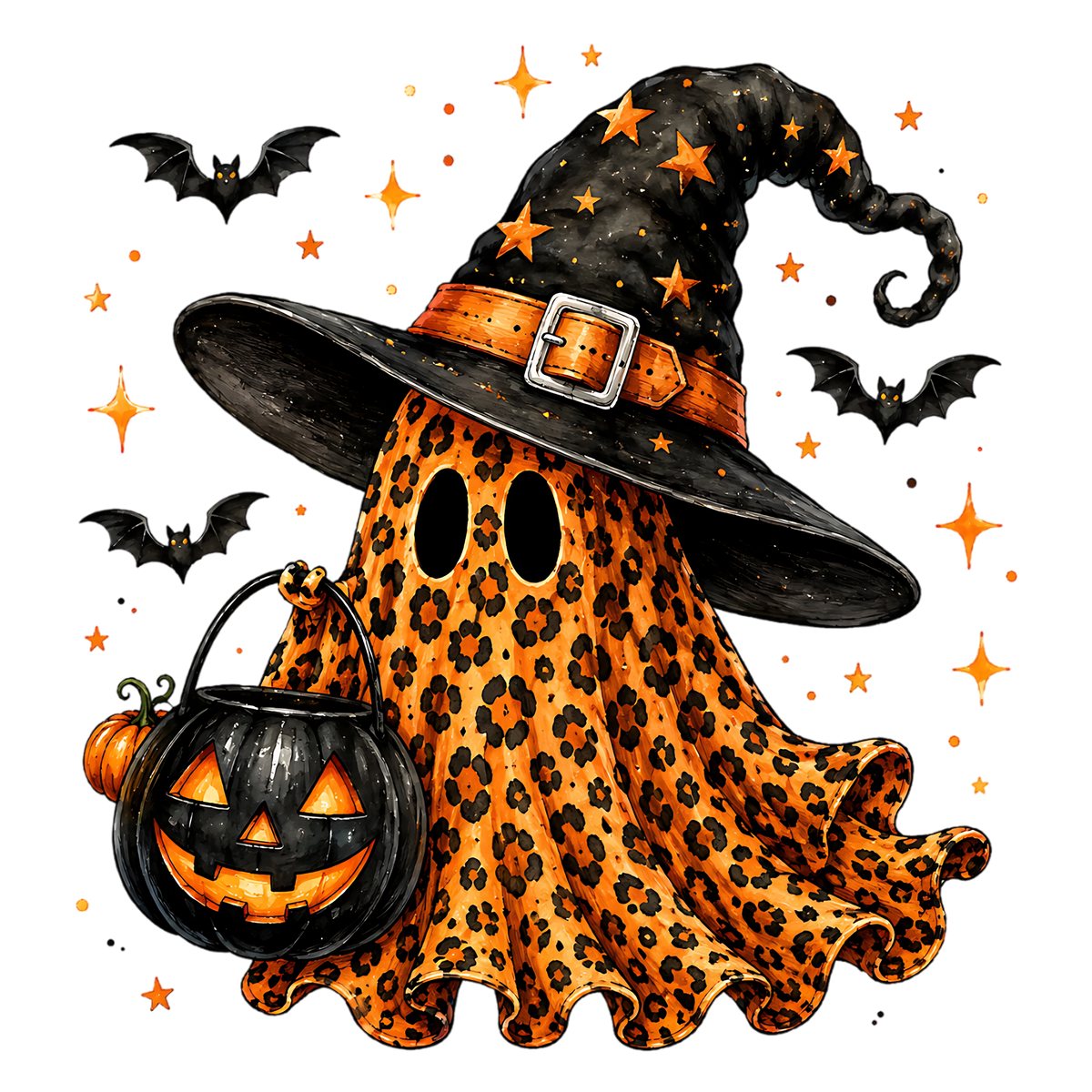 Leopard Ghost Witch Hat Halloween PNG