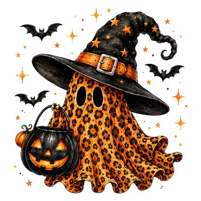 Leopard Ghost Witch Hat Halloween PNG