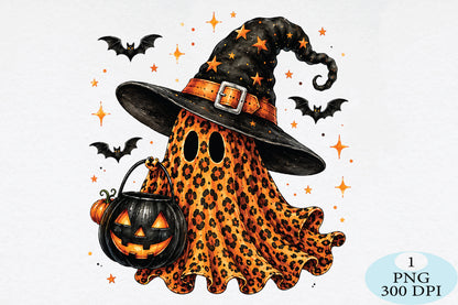 Leopard Ghost Witch Hat Halloween PNG