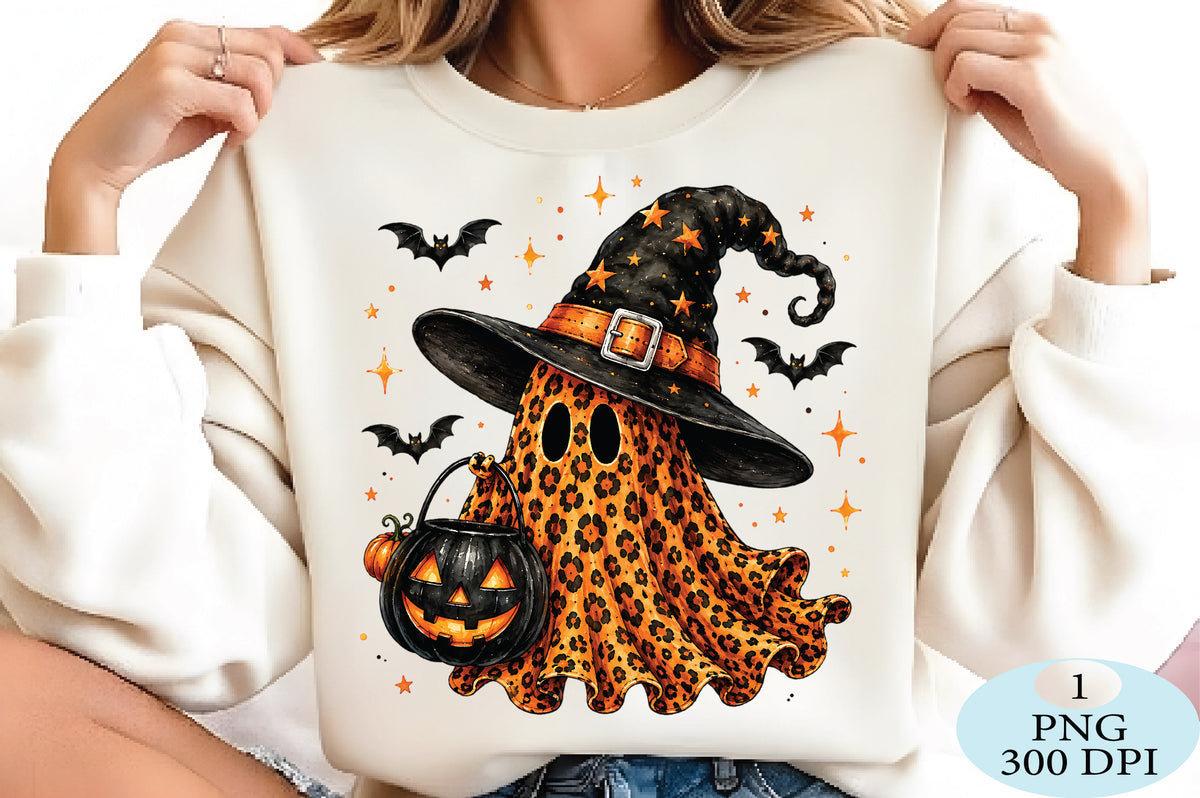 Leopard Ghost Witch Hat Halloween PNG