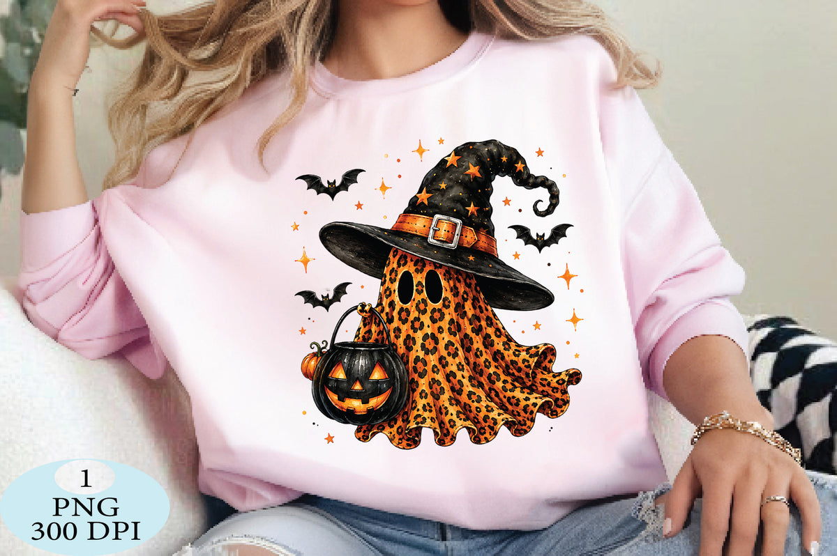 Leopard Ghost Witch Hat Halloween PNG