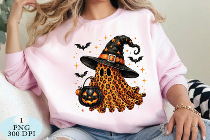Leopard Ghost Witch Hat Halloween PNG