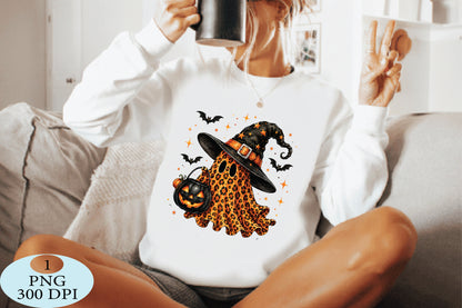 Leopard Ghost Witch Hat Halloween PNG