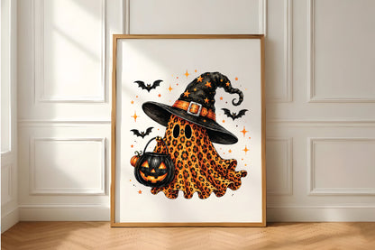 Leopard Ghost Witch Hat Halloween PNG
