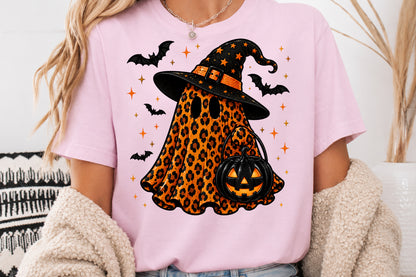 Leopard Ghost Witch Hat PNG Orange Halloween Spooky Sublimation Design