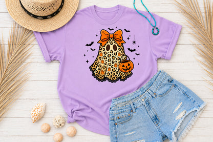 Leopard Halloween Ghost PNG Girly Spooky Pumpkin Sublimation Design