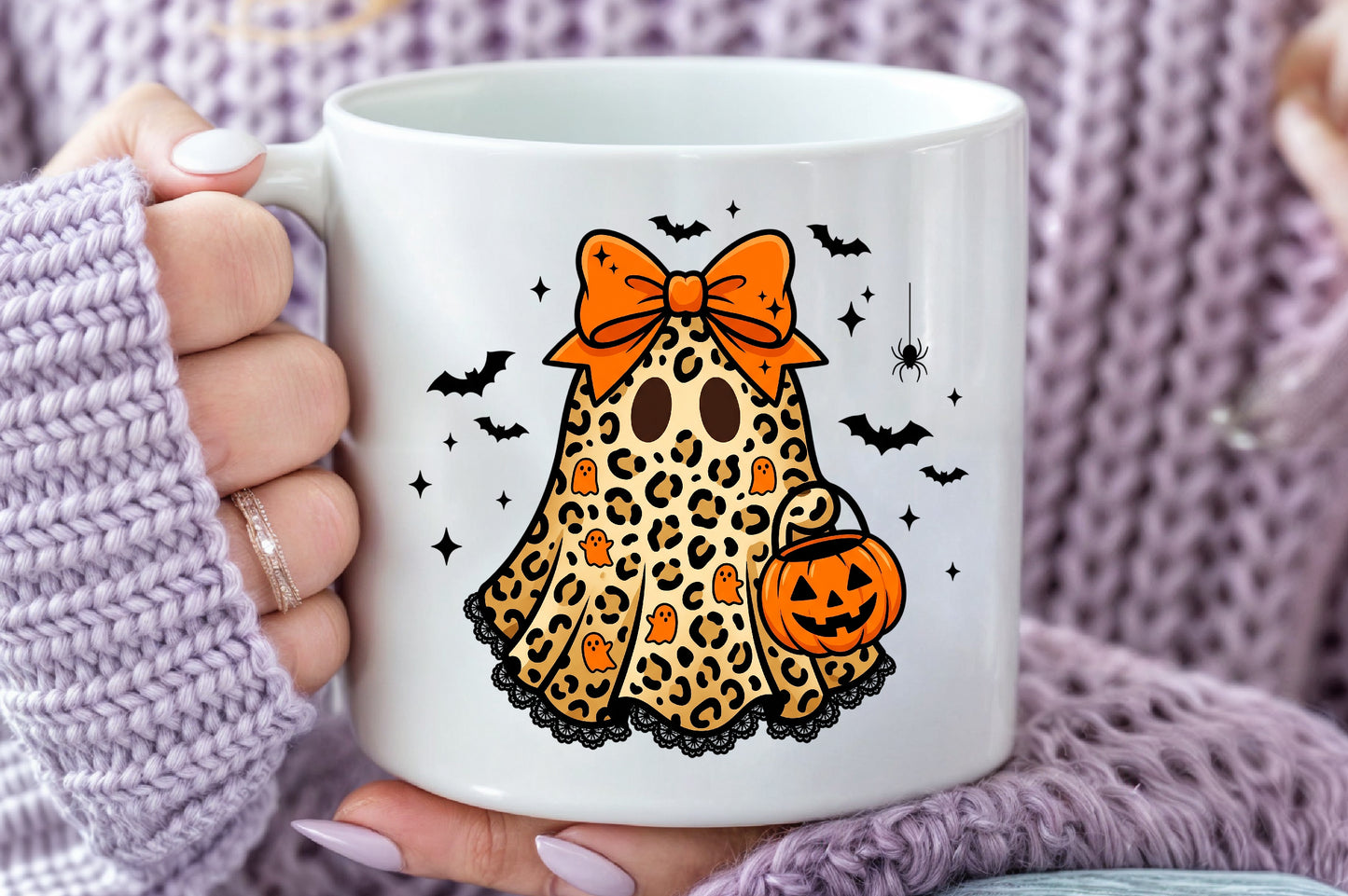 Leopard Halloween Ghost PNG Girly Spooky Pumpkin Sublimation Design
