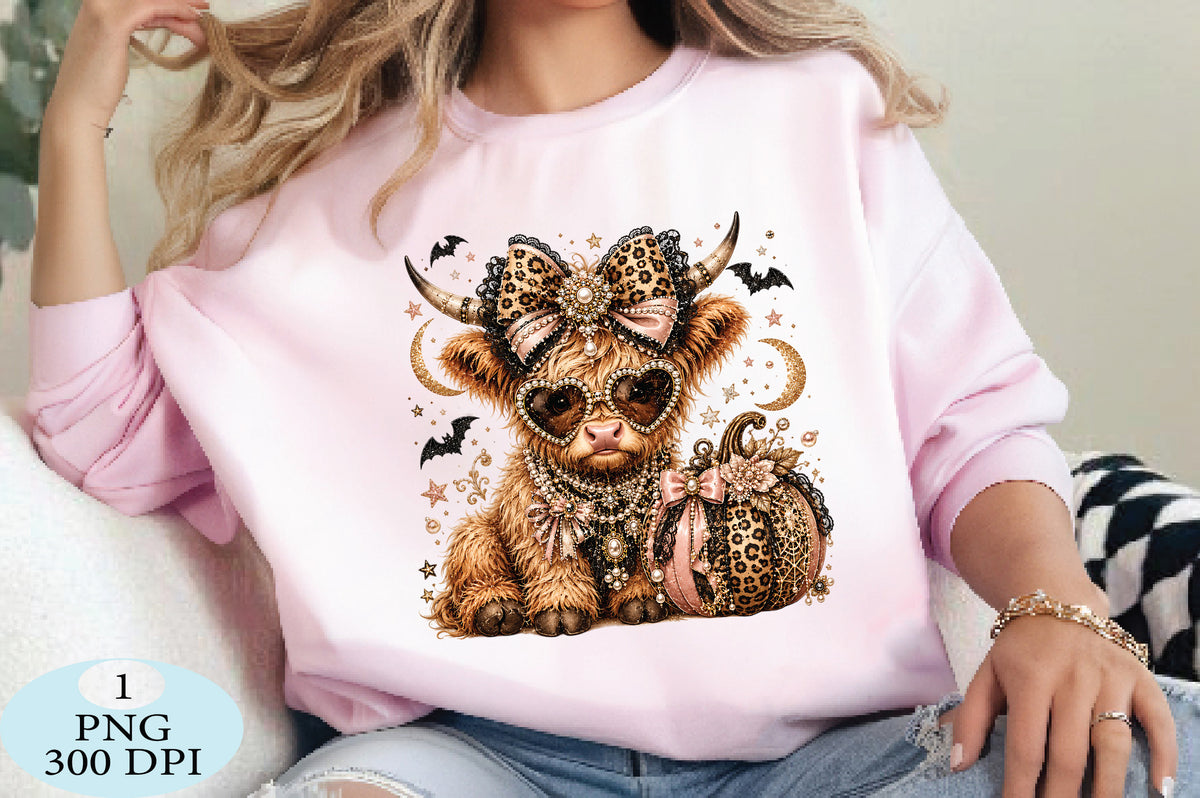 Leopard Highland Cow Halloween PNG Glam Spooky Cow Design