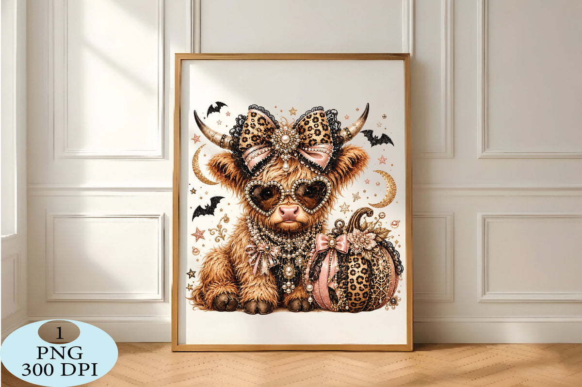 Leopard Highland Cow Halloween PNG Glam Spooky Cow Design