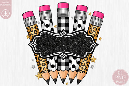 Leopard Pencil Frame PNG Back to School Sublimation