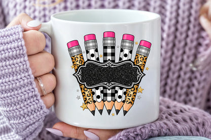 Leopard Pencil Frame PNG Back to School Sublimation
