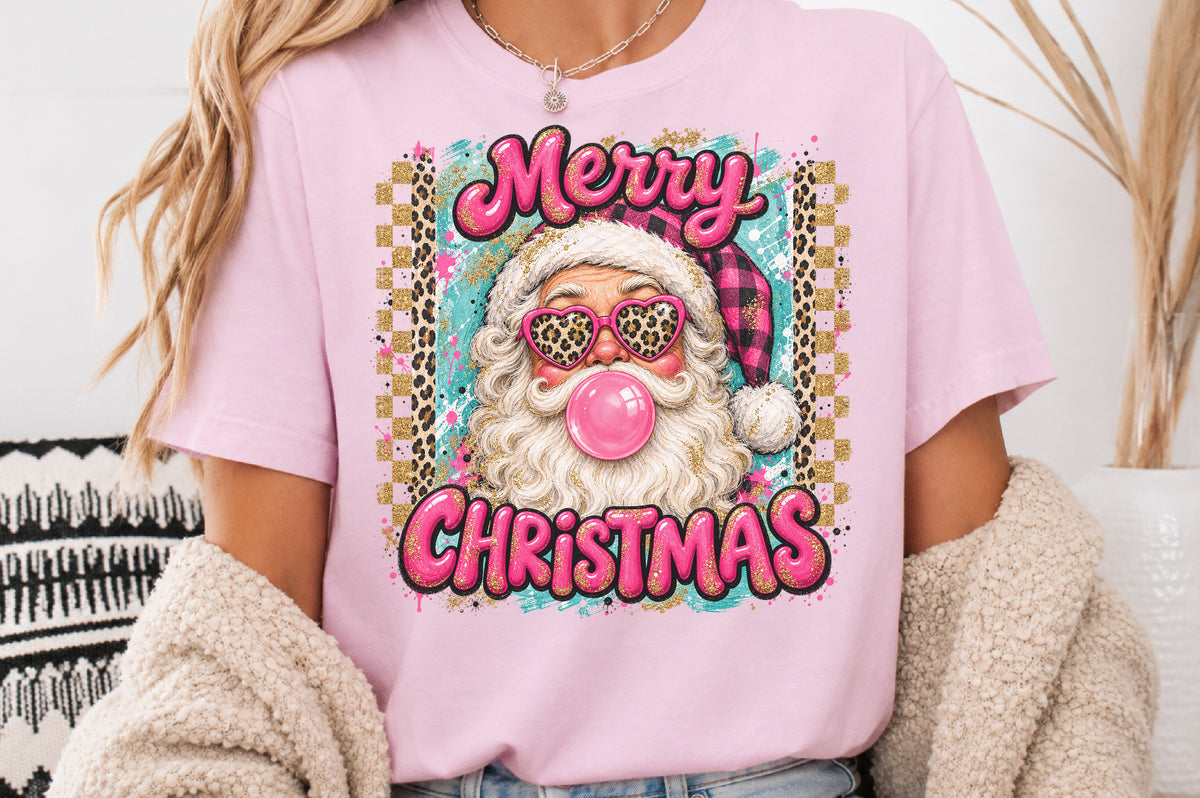 Leopard Print Merry Christmas Santa PNG Pink Santa Claus Holiday Sublimation