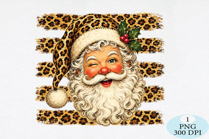 Leopard Print Santa Claus Christmas PNG Cute Holiday Design