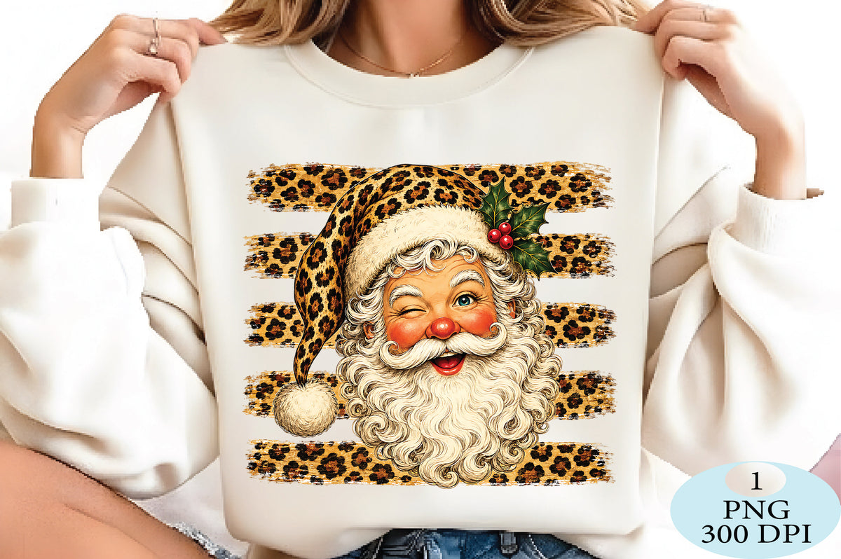 Leopard Print Santa Claus Christmas PNG Cute Holiday Design