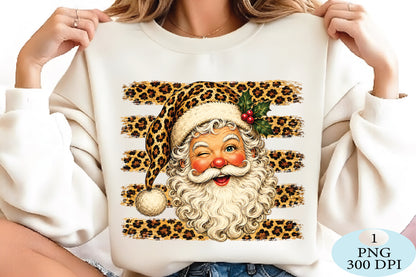 Leopard Print Santa Claus Christmas PNG Cute Holiday Design