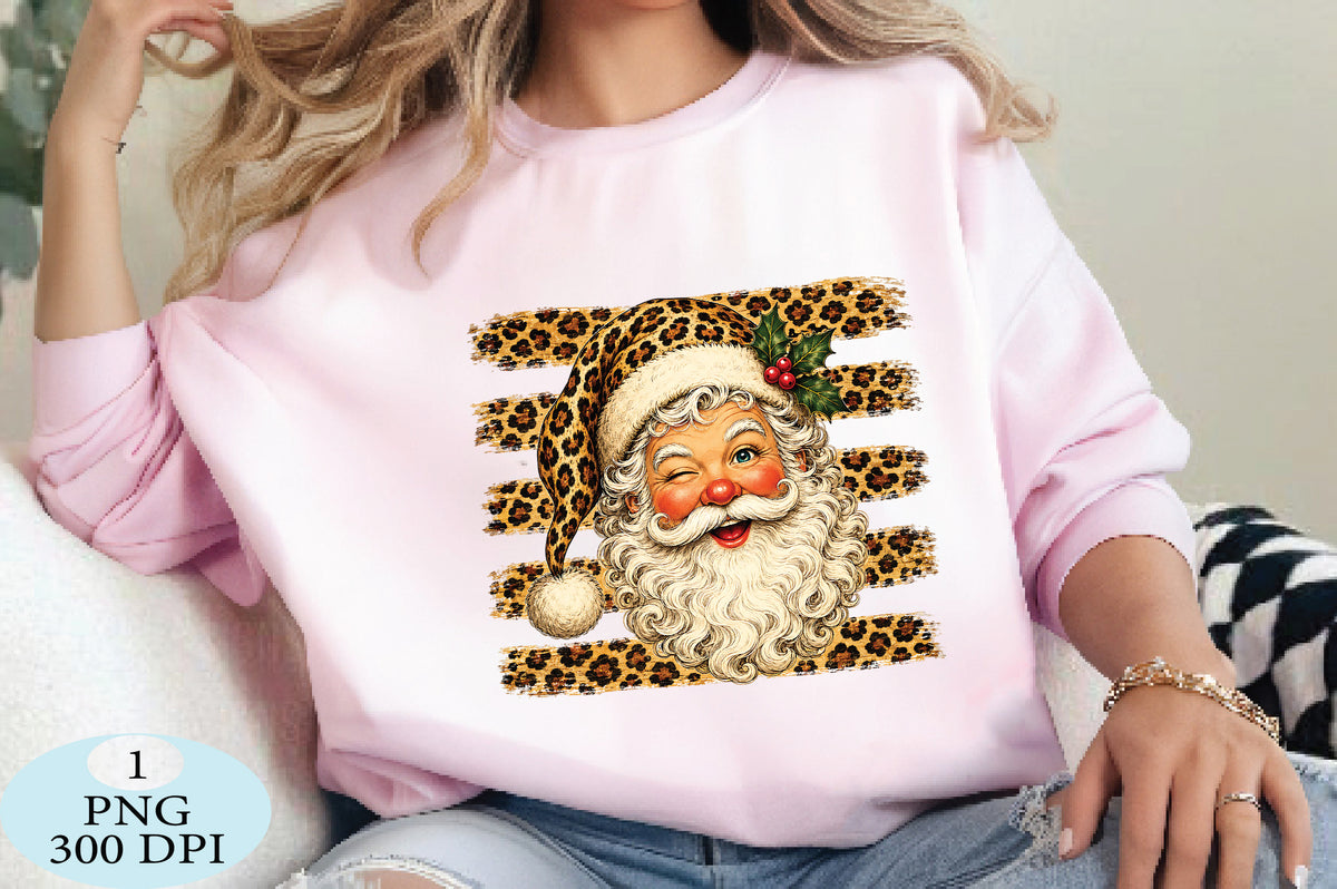 Leopard Print Santa Claus Christmas PNG Cute Holiday Design
