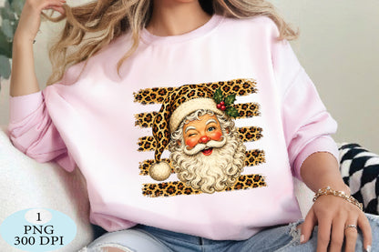 Leopard Print Santa Claus Christmas PNG Cute Holiday Design