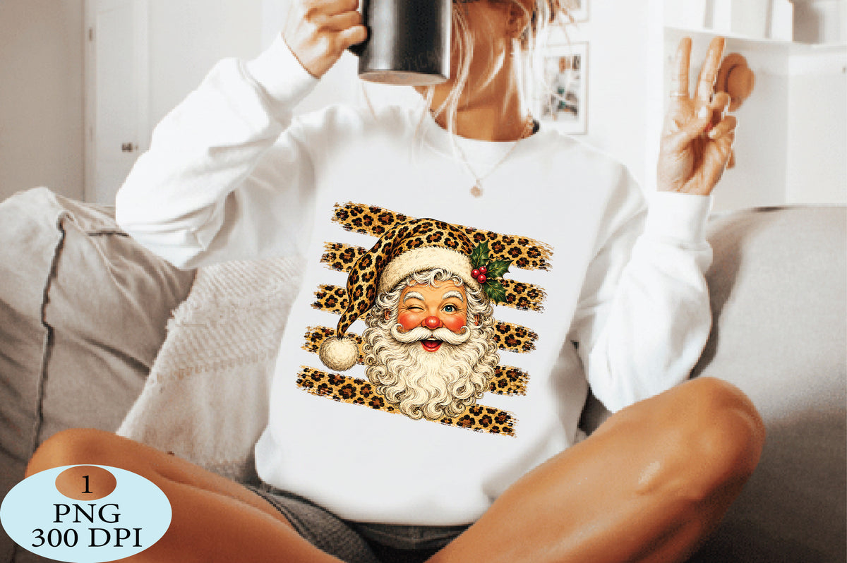 Leopard Print Santa Claus Christmas PNG Cute Holiday Design