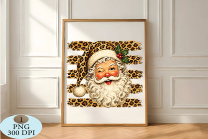 Leopard Print Santa Claus Christmas PNG Cute Holiday Design