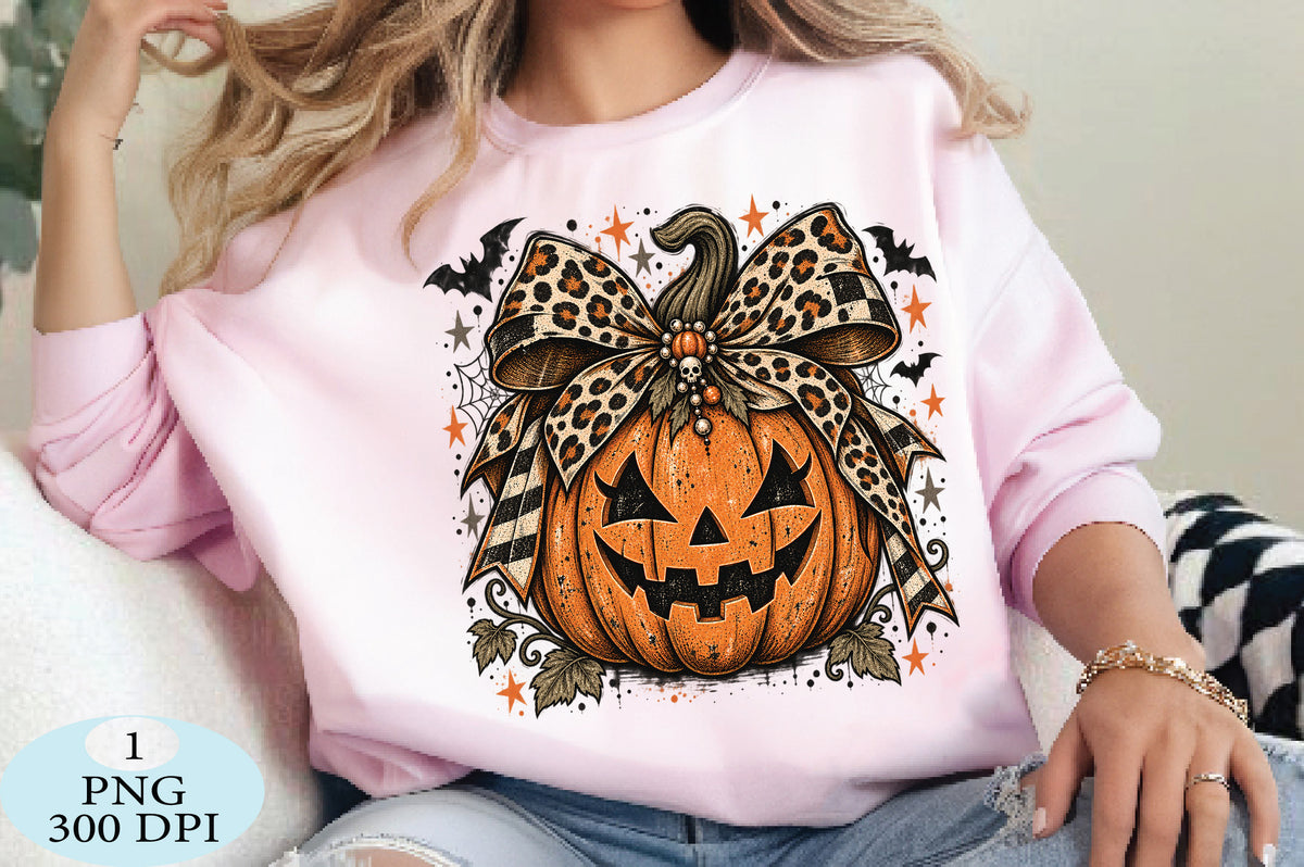 Leopard Pumpkin Bow Halloween PNG