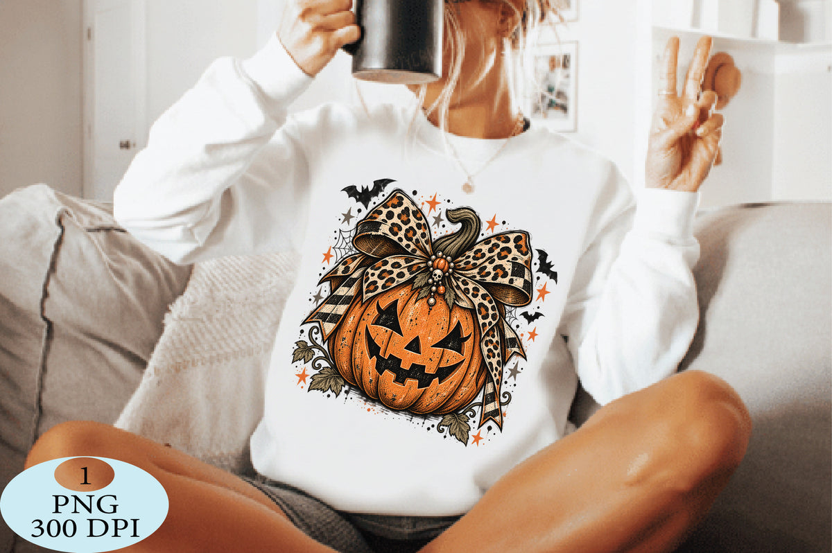 Leopard Pumpkin Bow Halloween PNG