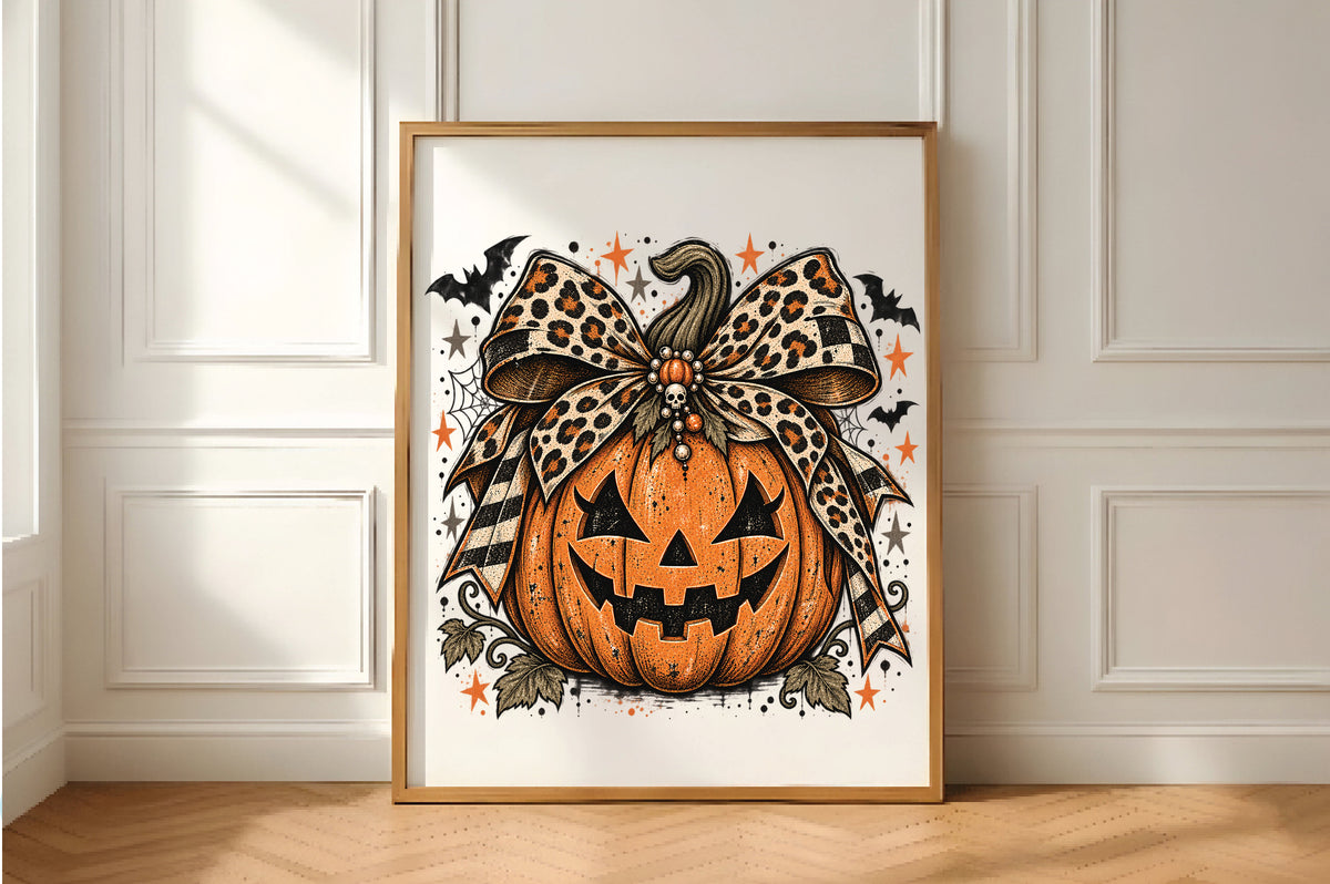 Leopard Pumpkin Bow Halloween PNG