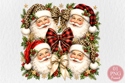 Leopard Buffalo Plaid Santa Christmas PNG Sublimation Design