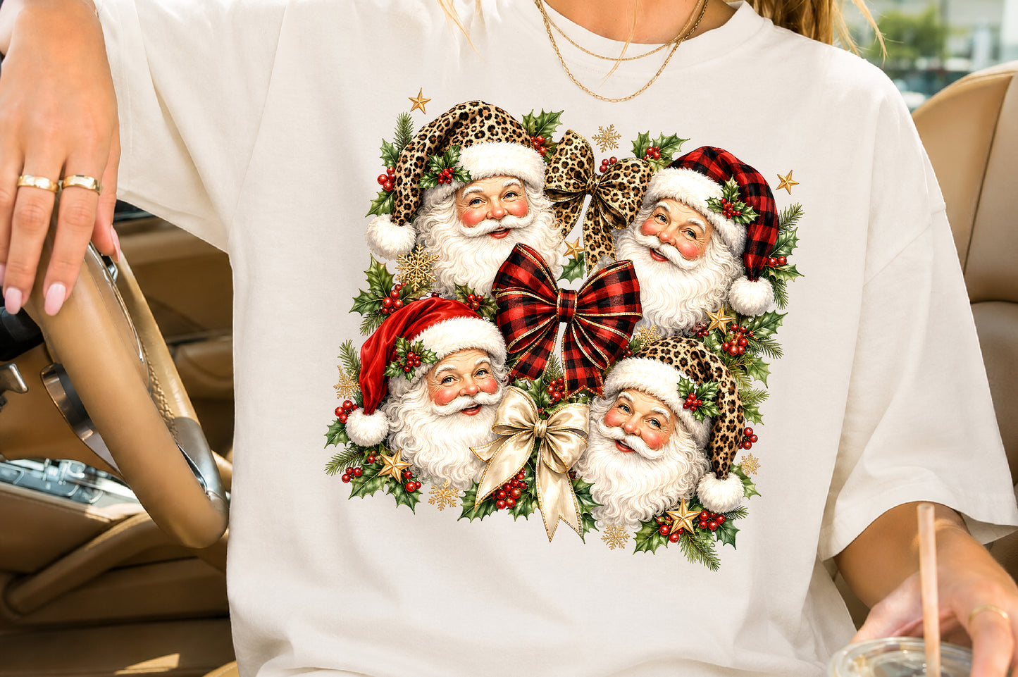 Leopard Buffalo Plaid Santa Christmas PNG Sublimation Design