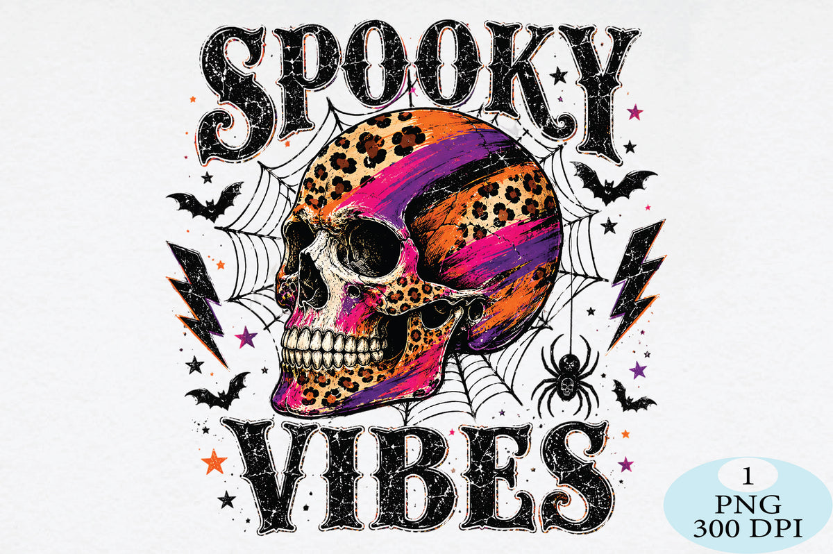 Spooky Leopard Skull Halloween PNG Grunge Gothic Skeleton Design